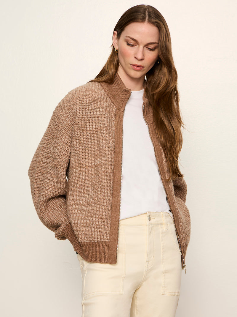 Zip Up Sweater Jacket Heather Cocoa