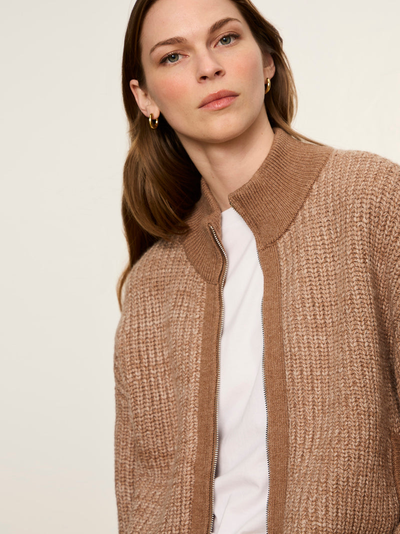 Zip Up Sweater Jacket Heather Cocoa alt 3