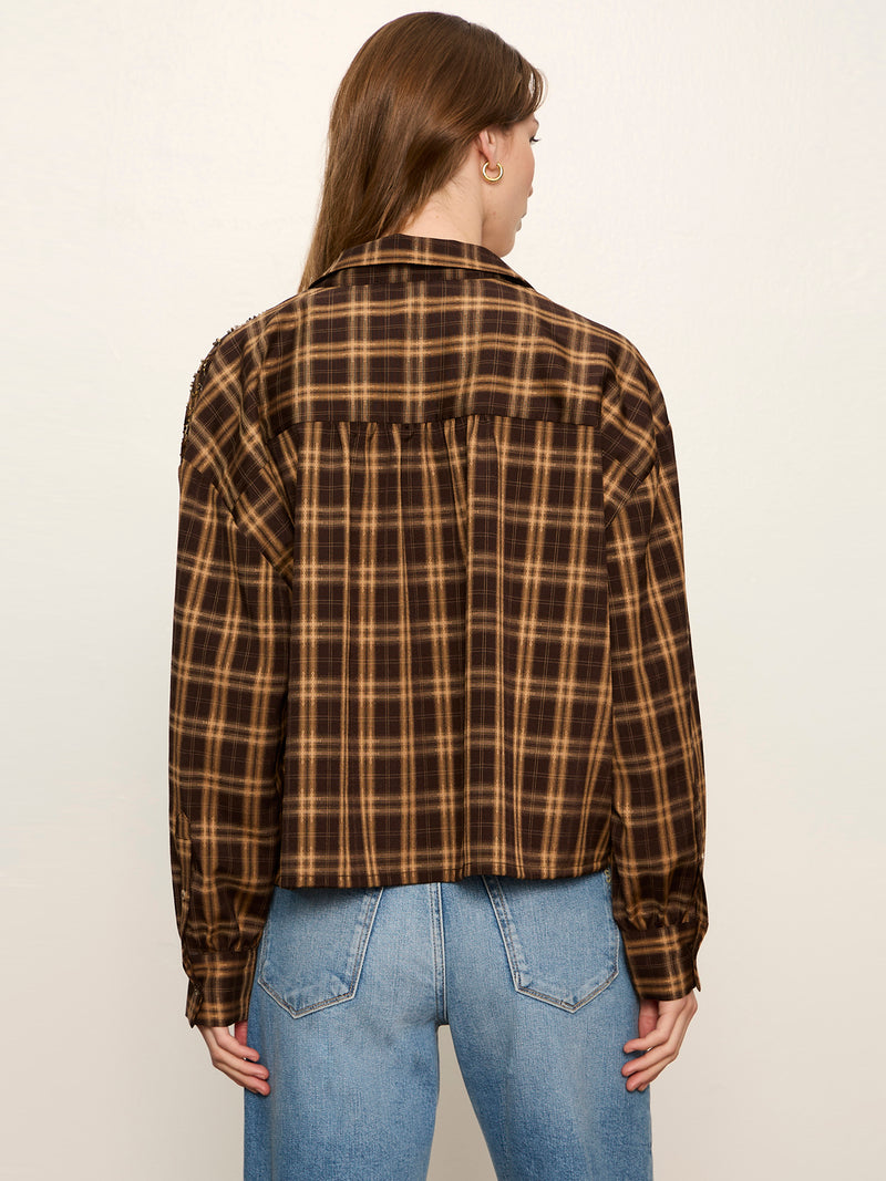 Avery Beaded Crop Shirt Toffee Plaid alt 5