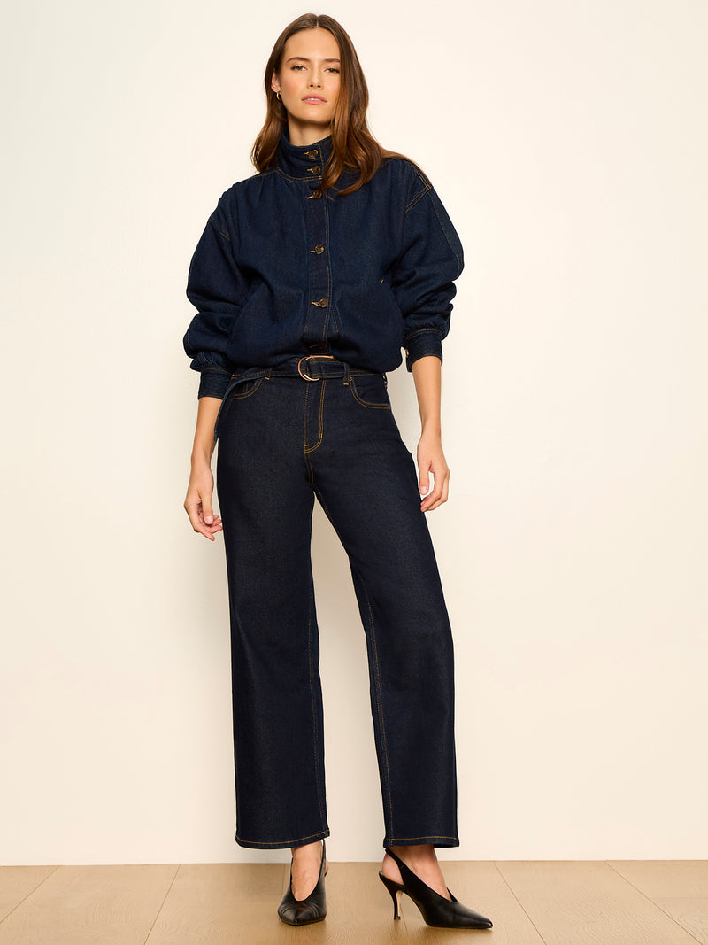 Bubble Hem Bomber Jacket Dark Denim alt 5