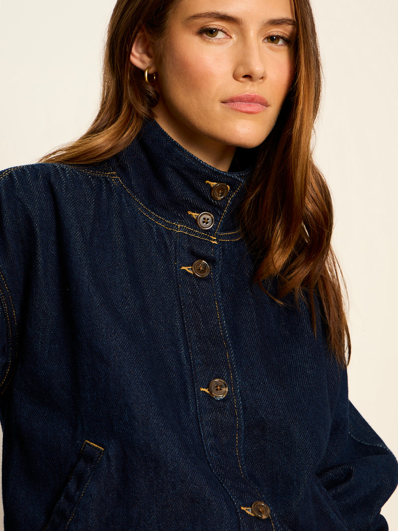 Bubble Hem Bomber Jacket Dark Denim alt 4