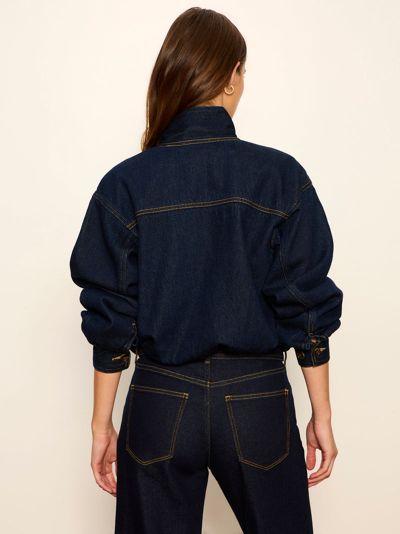 Bubble Hem Bomber Jacket Dark Denim alt 3