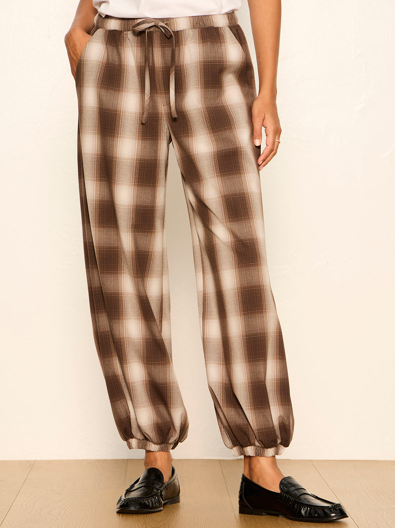 Float On Ballon Pant Cocoa Powder Plaid
