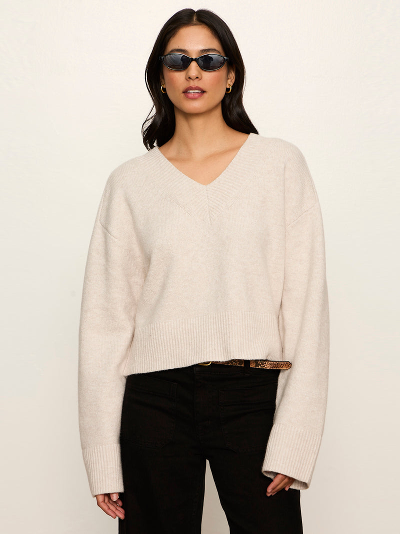 Vanna V-Neck Sweater Heather Hazelnut alt 1