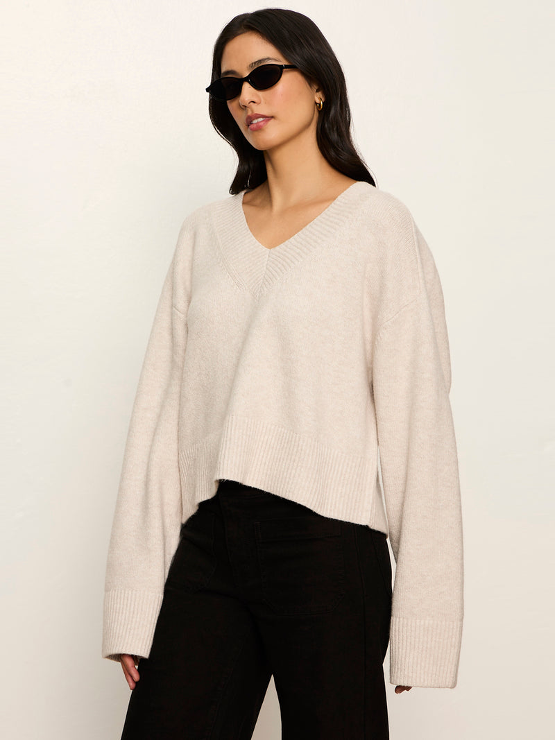 Vanna V-Neck Sweater Heather Hazelnut alt 2