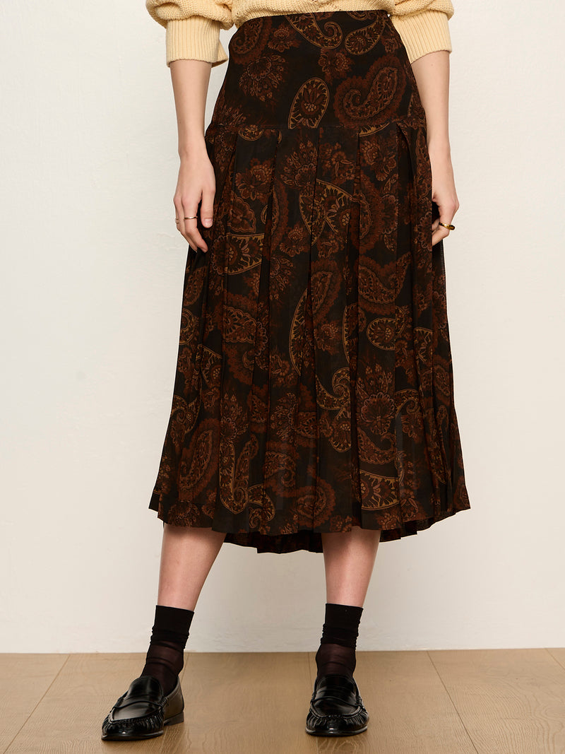 Autumn Pleated Midi Skirt Cocoa Paisley alt 1