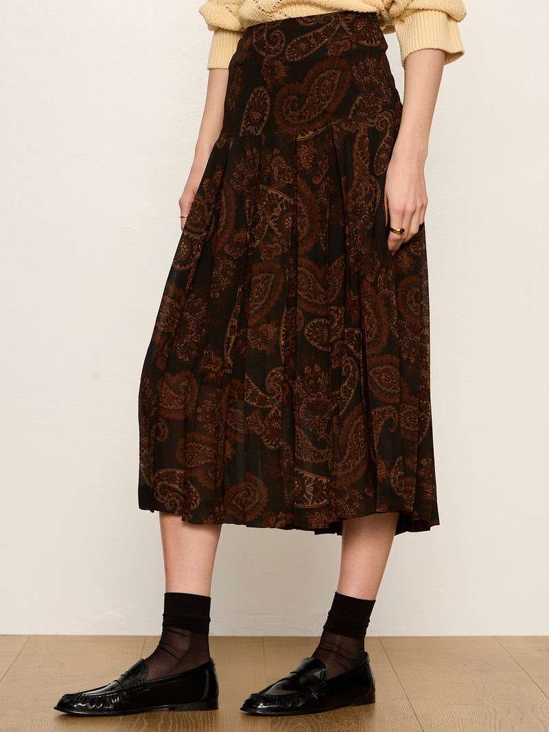 Autumn Pleated Midi Skirt Cocoa Paisley alt 2