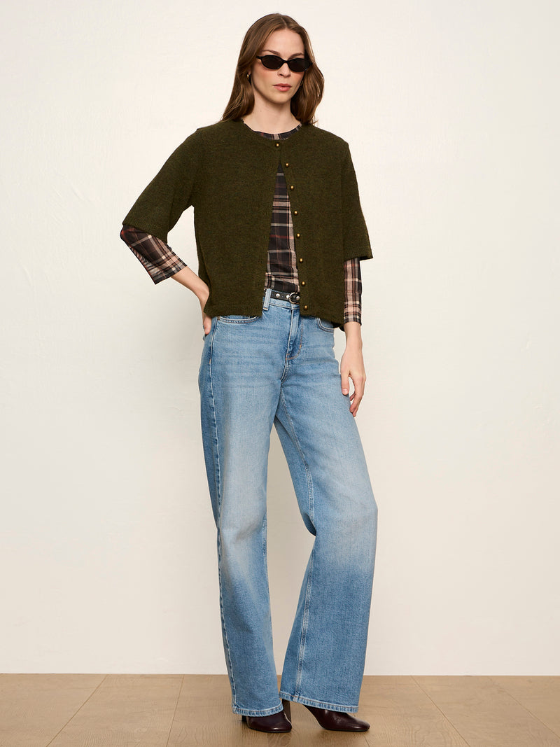 Mesh 3/4 Sleeve Top Cinder Plaid alt 5