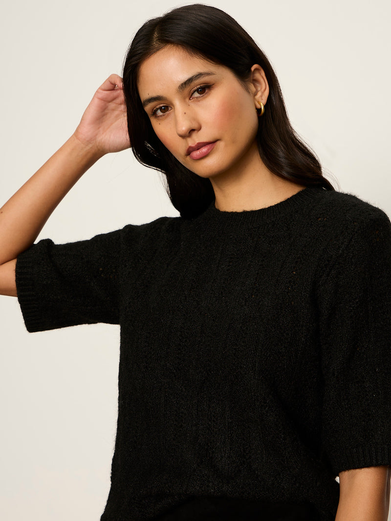 Pointelle Sweater Tee Black alt 4