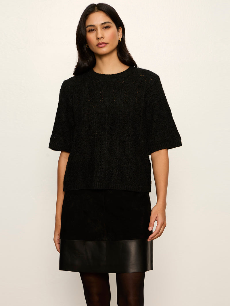 Pointelle Sweater Tee Black alt 1
