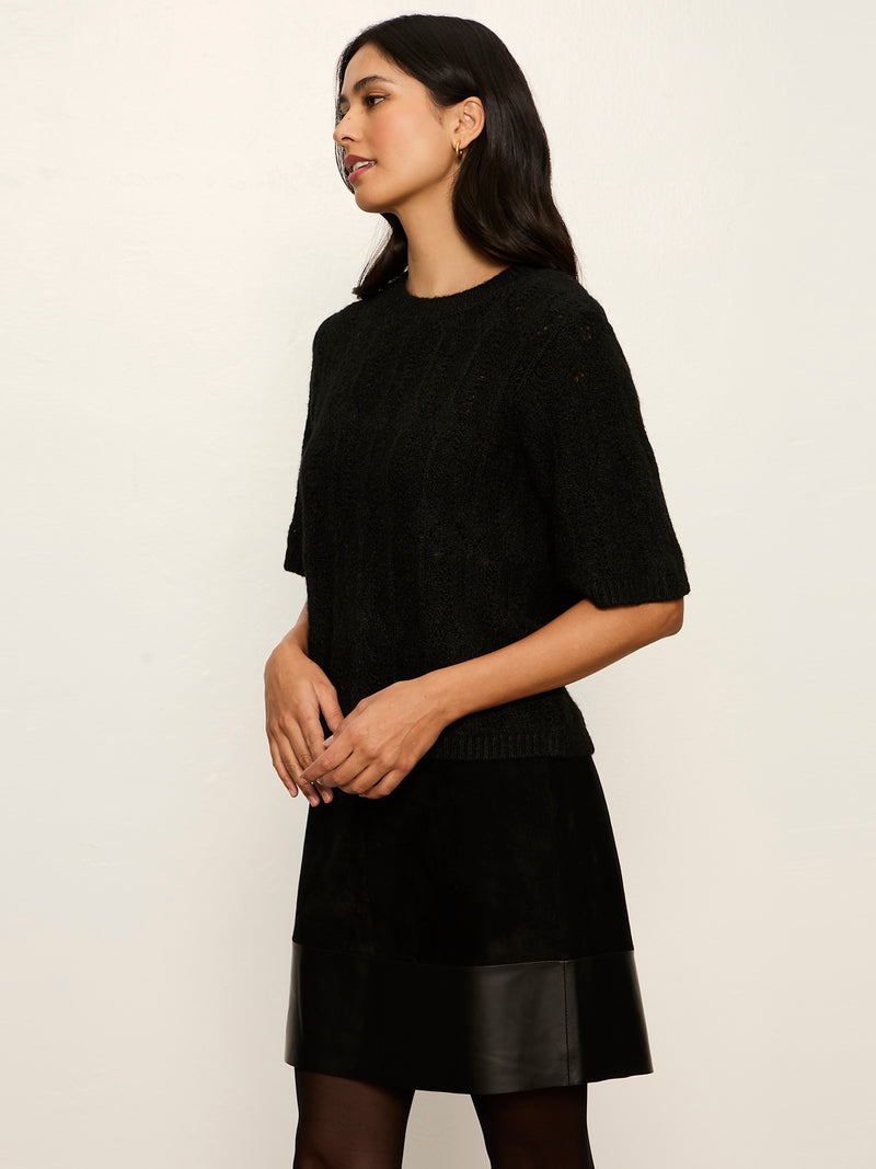Pointelle Sweater Tee Black alt 2