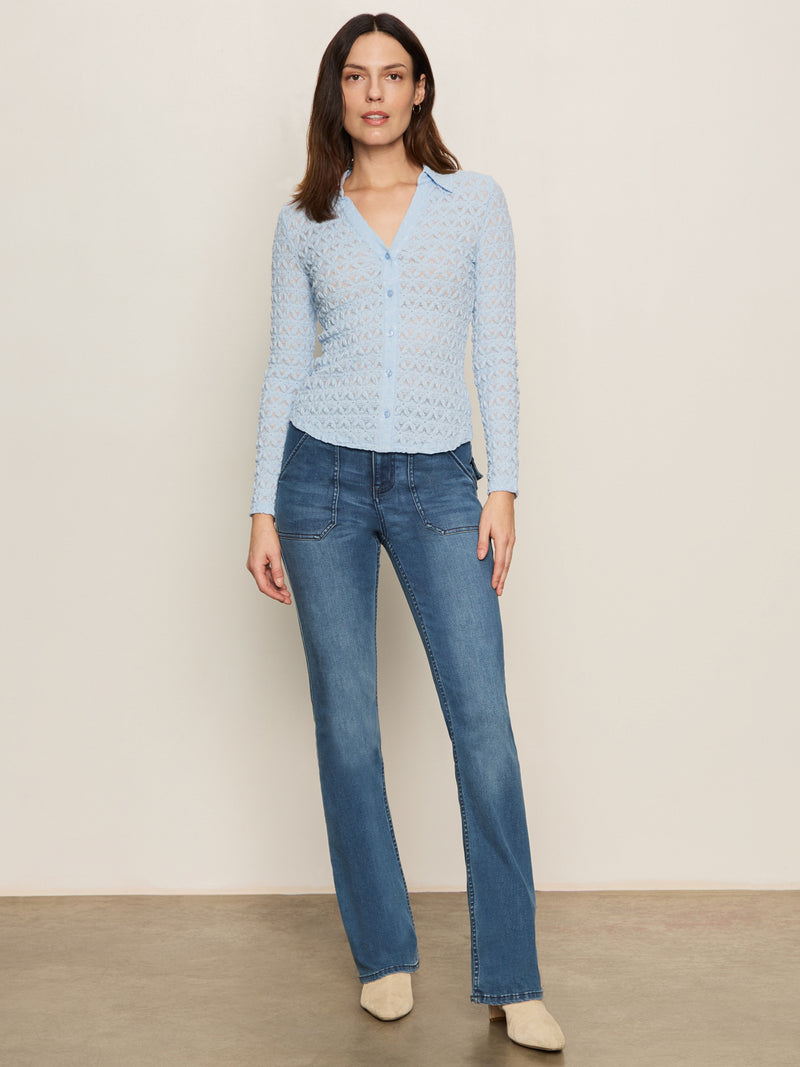 Dreamgirl Lace Button Up Top Blue Powder alt 4