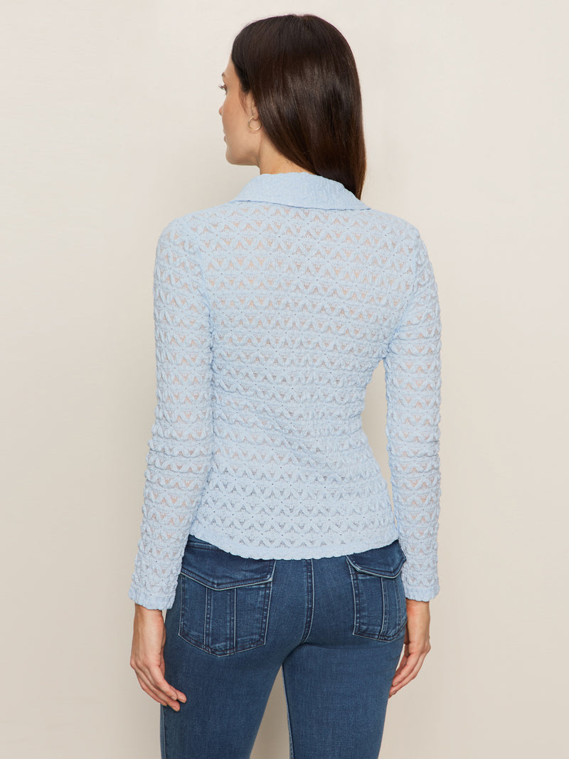 Dreamgirl Lace Button Up Top Blue Powder alt 2