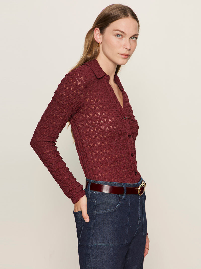 Dreamgirl Lace Button Up Top Night Berry alt 3