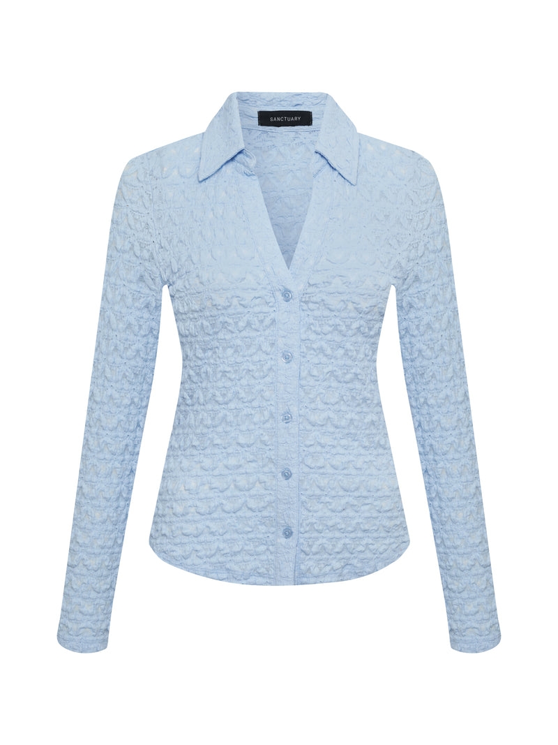 Dreamgirl Lace Button Up Top Blue Powder alt 5