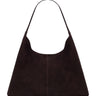 The endless large hobo bag chicory by Sanctuary Clothing is a dark brown suede triangular handbag with a single wide strap and minimalist design, shown against a white background.