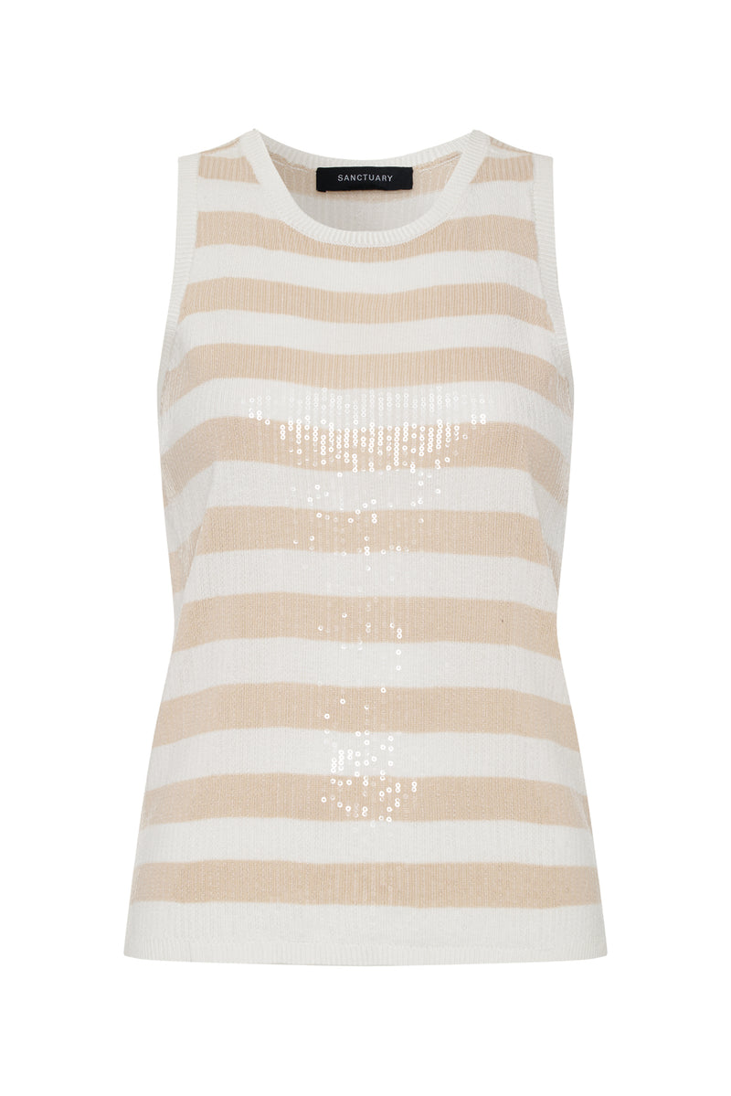 Summer Shine Sequin Shell Sweater Summer Sand / White Stripe alt 5