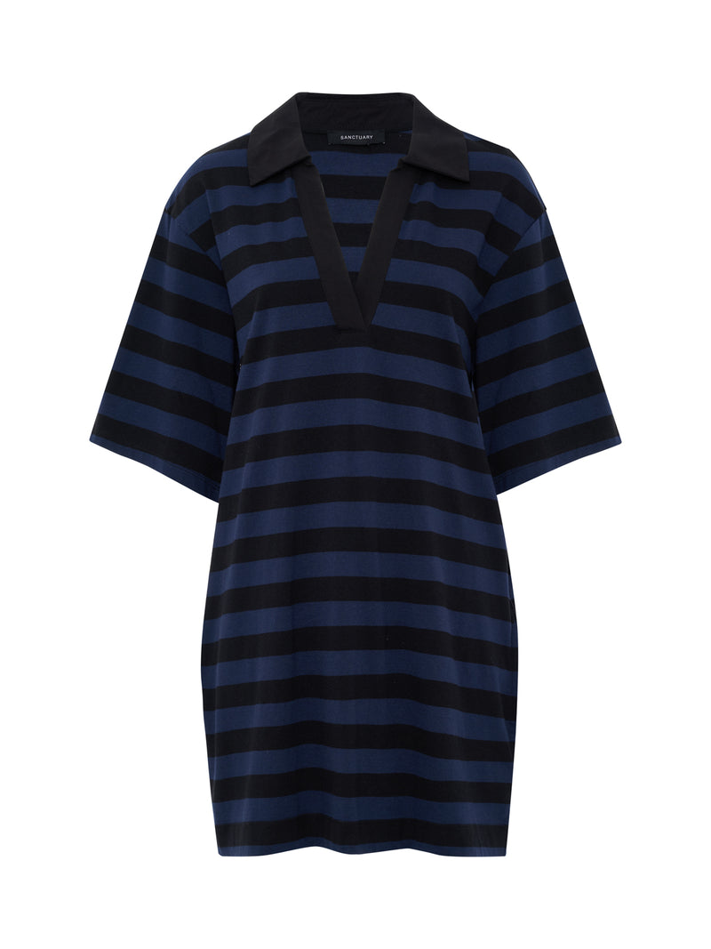 Boyfriend Collar Knit Dress Black And Navy Blazer Stripe alt 6