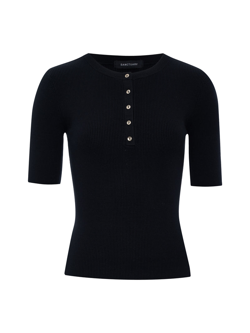 Ribbed Henley Tee Black alt 6