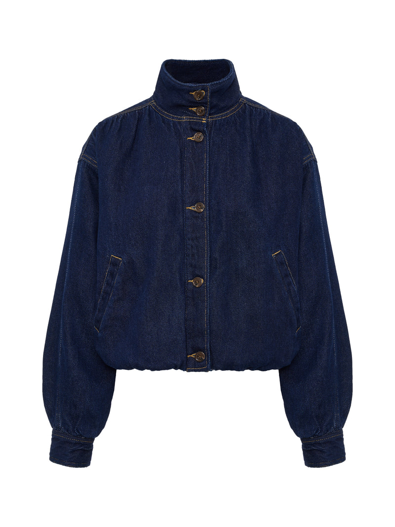 Bubble Hem Bomber Jacket Dark Denim alt 5