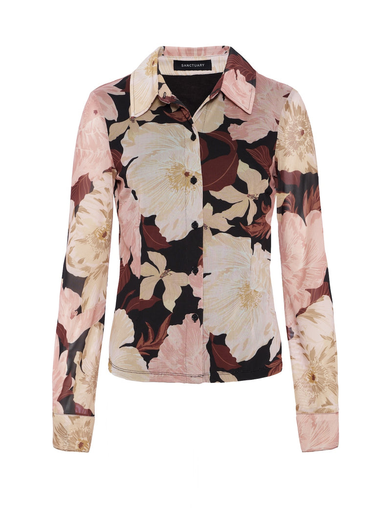 Fitted Mesh Button Down Top Woodland Flora alt 6