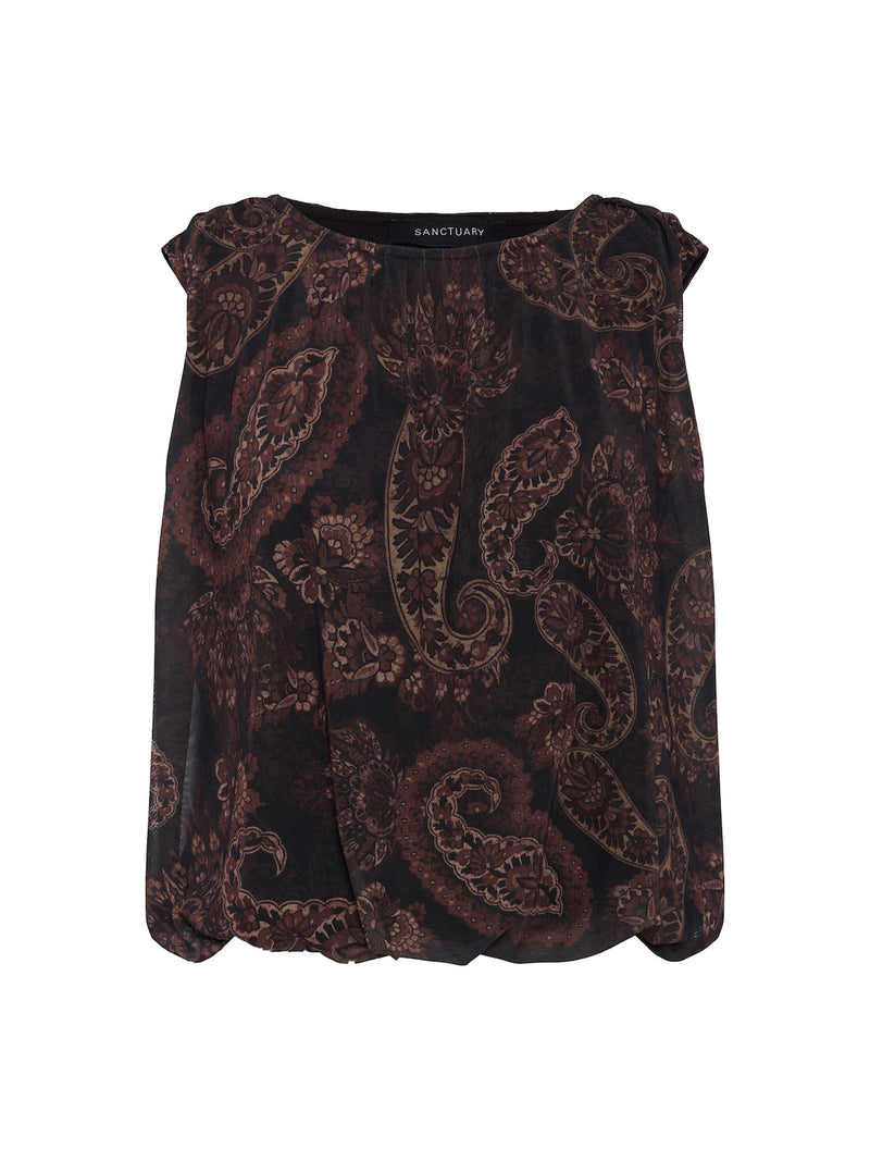 Clover Mesh Bubble Shell Tank Cocoa Paisley alt 5
