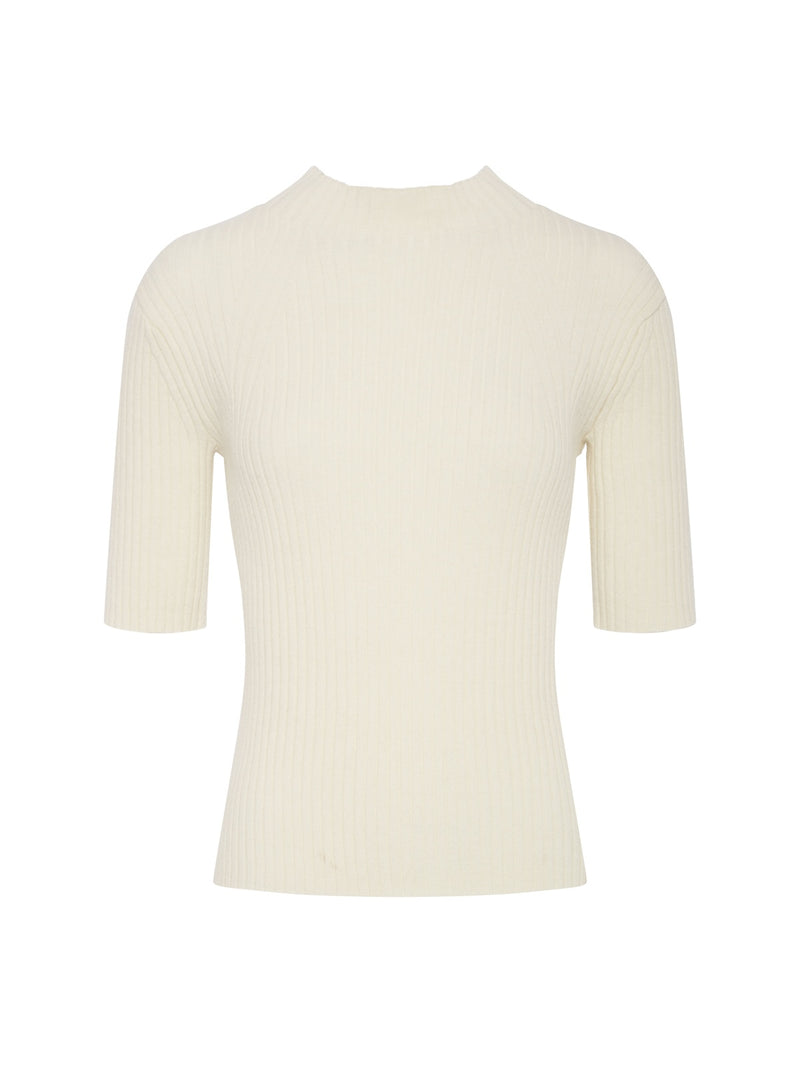 High Neck Ribbed Top Bone alt 6