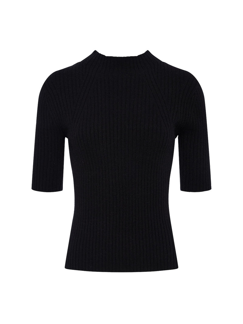High Neck Ribbed Top Black alt 6