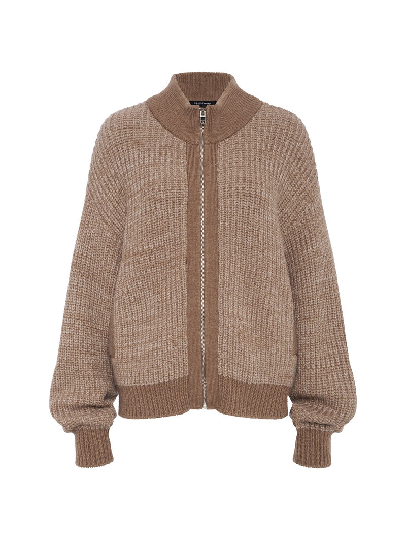 Zip Up Sweater Jacket Heather Cocoa alt 6