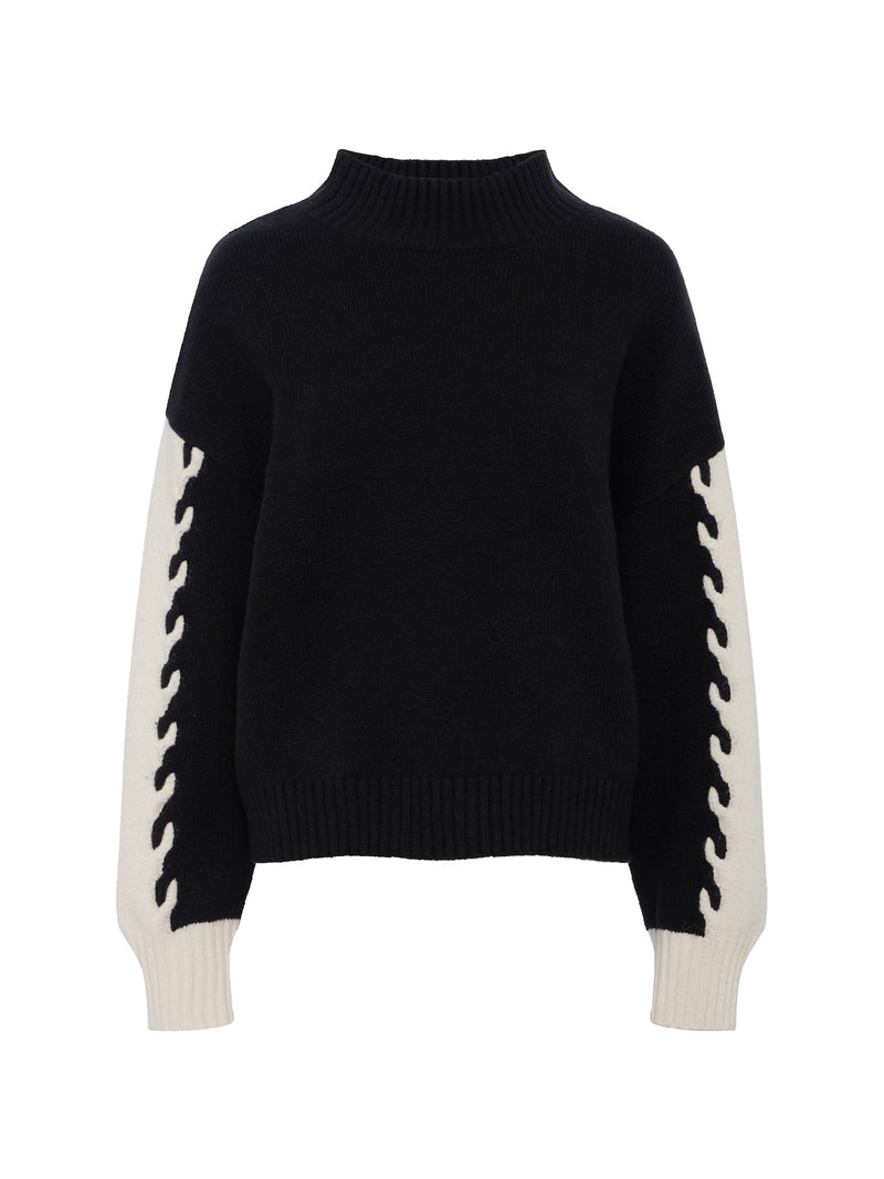 Color Block Mock Neck Pullover Black / Bone alt 5