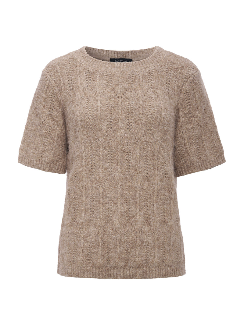Pointelle Sweater Tee Heather Hazelnut Petite Sizing alt 6