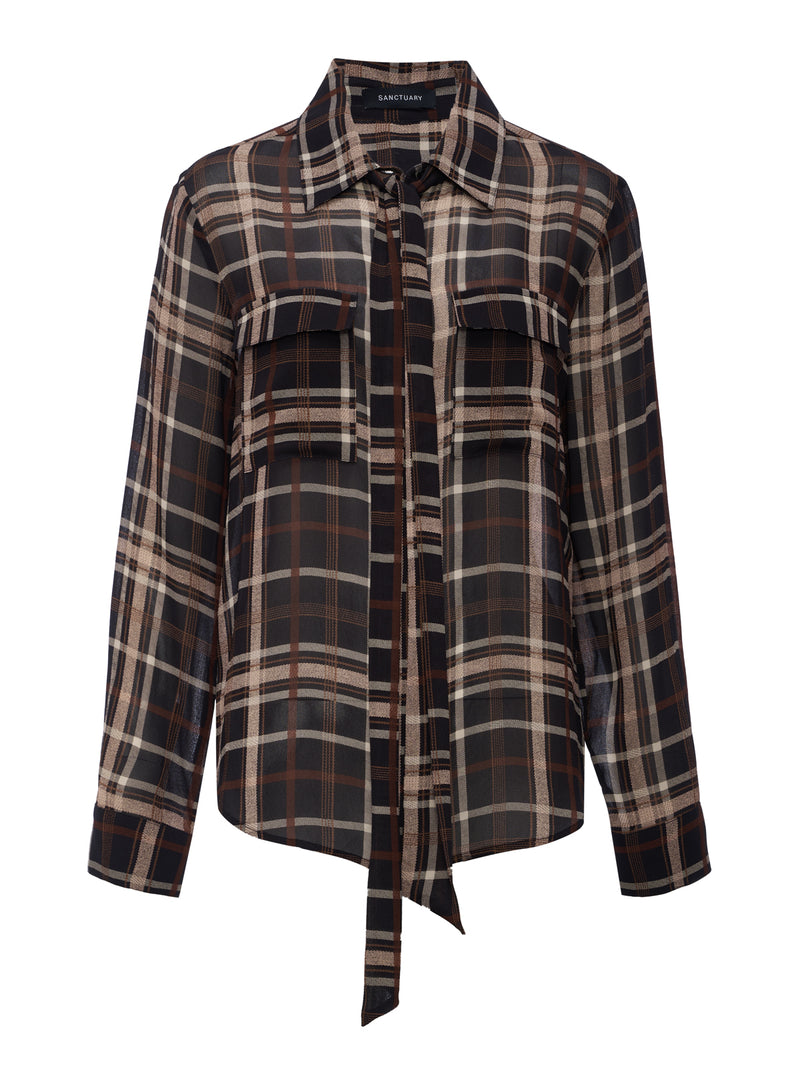 Meet In Paris Tie Neck Blouse Cinder Plaid alt 6