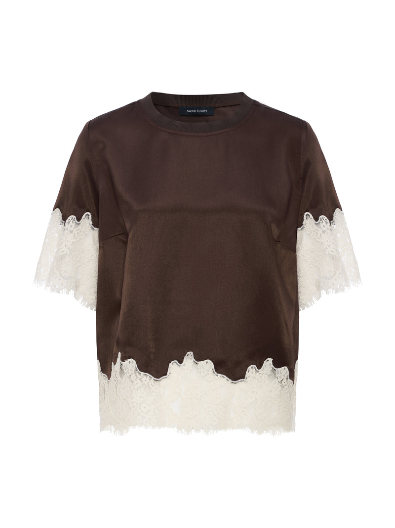 One Of A Kind Satin Lace Top Espresso Martini alt 4