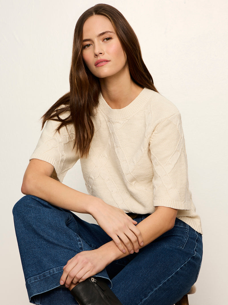 Diamond Stitch Sweater Tee Bone Petite Sizing alt 4