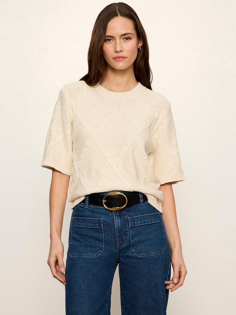 Diamond Stitch Sweater Tee Bone alt 1