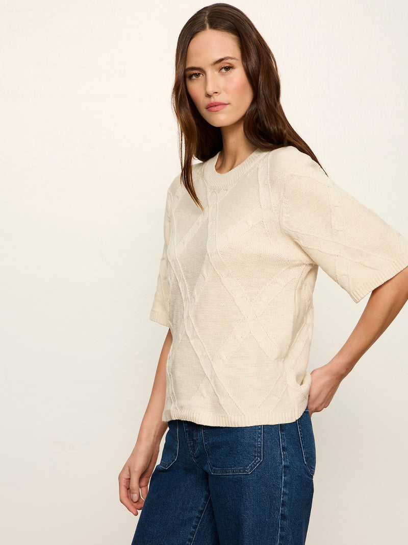 Diamond Stitch Sweater Tee Bone Petite Sizing alt 2