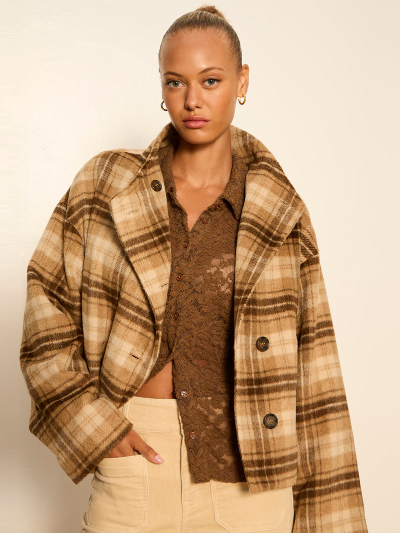 Avery Asymmetrical Jacket Dark Bone Plaid