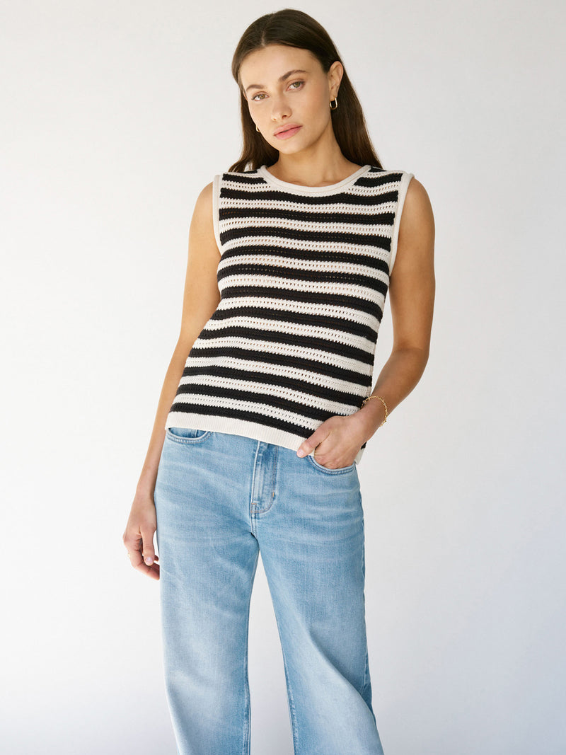 Crochet Shell Sweater Chalk Black Stripe