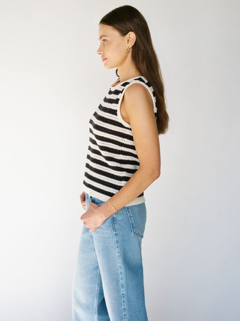 Crochet Shell Sweater Chalk Black Stripe alt 3