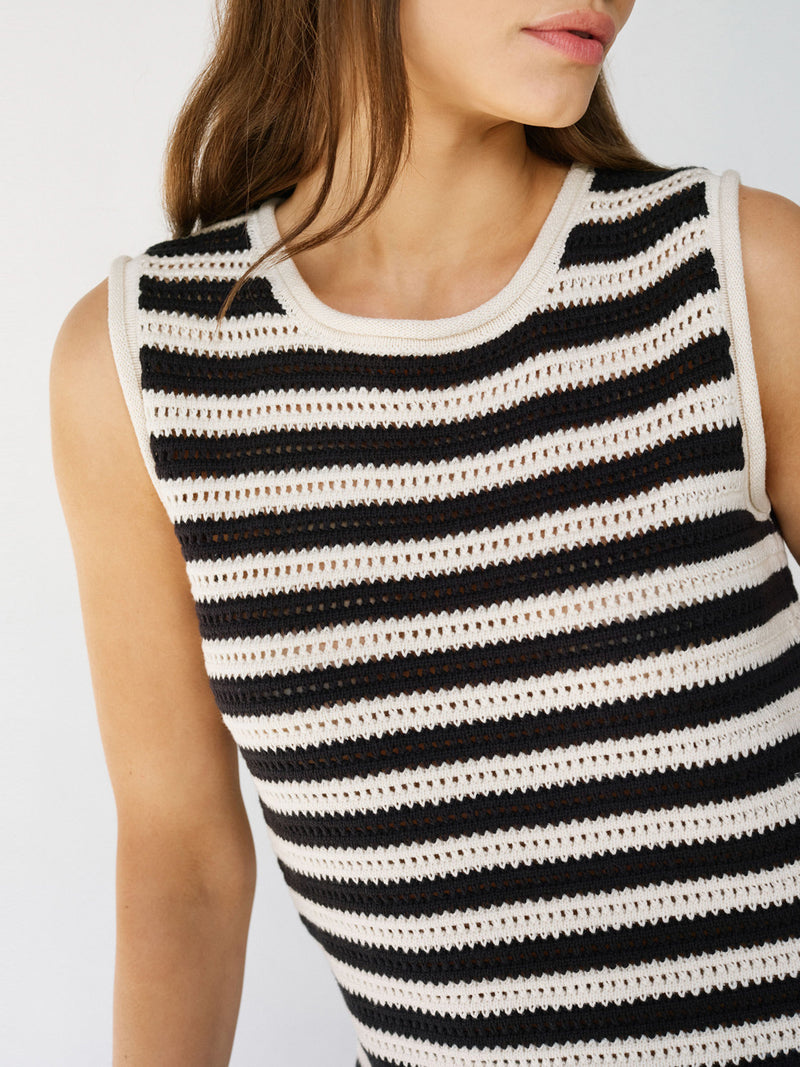 Crochet Shell Sweater Chalk Black Stripe alt 1