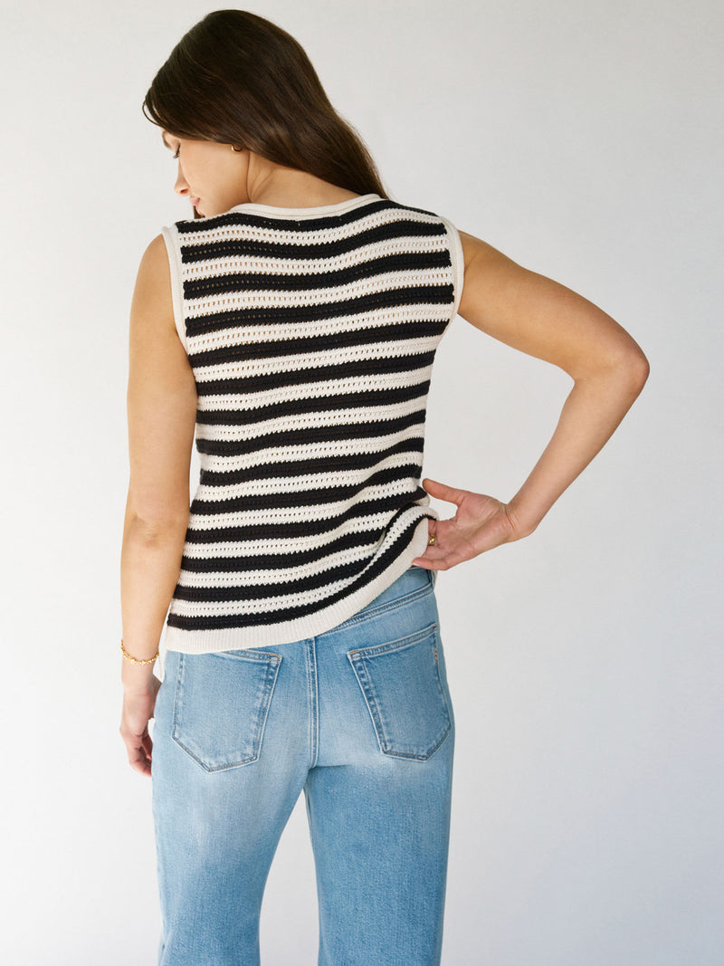 Crochet Shell Sweater Chalk Black Stripe alt 2