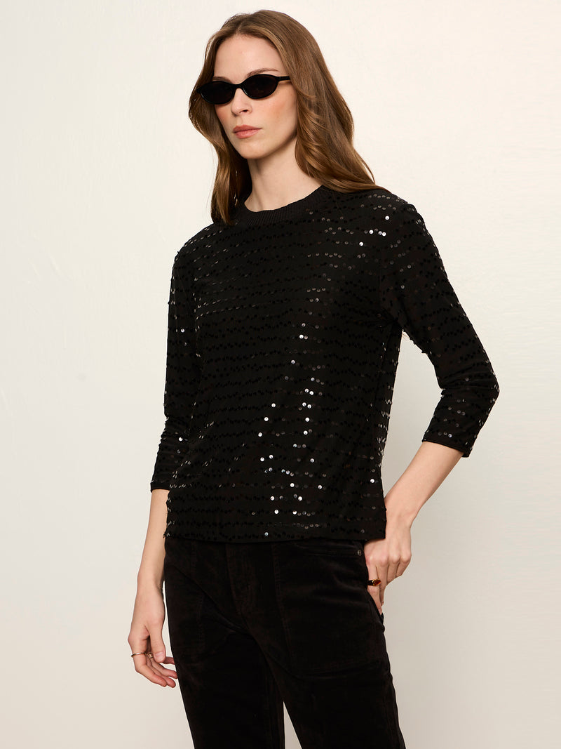 3/4 Sequin Mode Tee Black alt 2