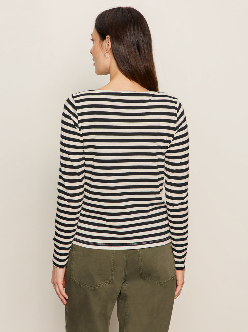 Boatneck Long Sleeve Tee Light Oat/Black Stripe alt 1