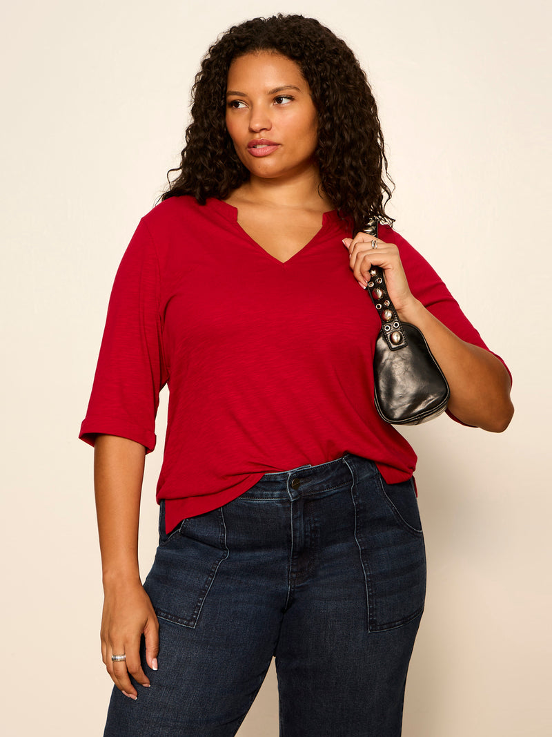Dolce Notch Neck Tee Red Berry Extended Sizing alt 1