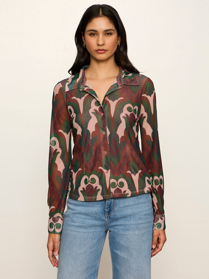 Fitted Mesh Button Down Top Deco Nite alt 1