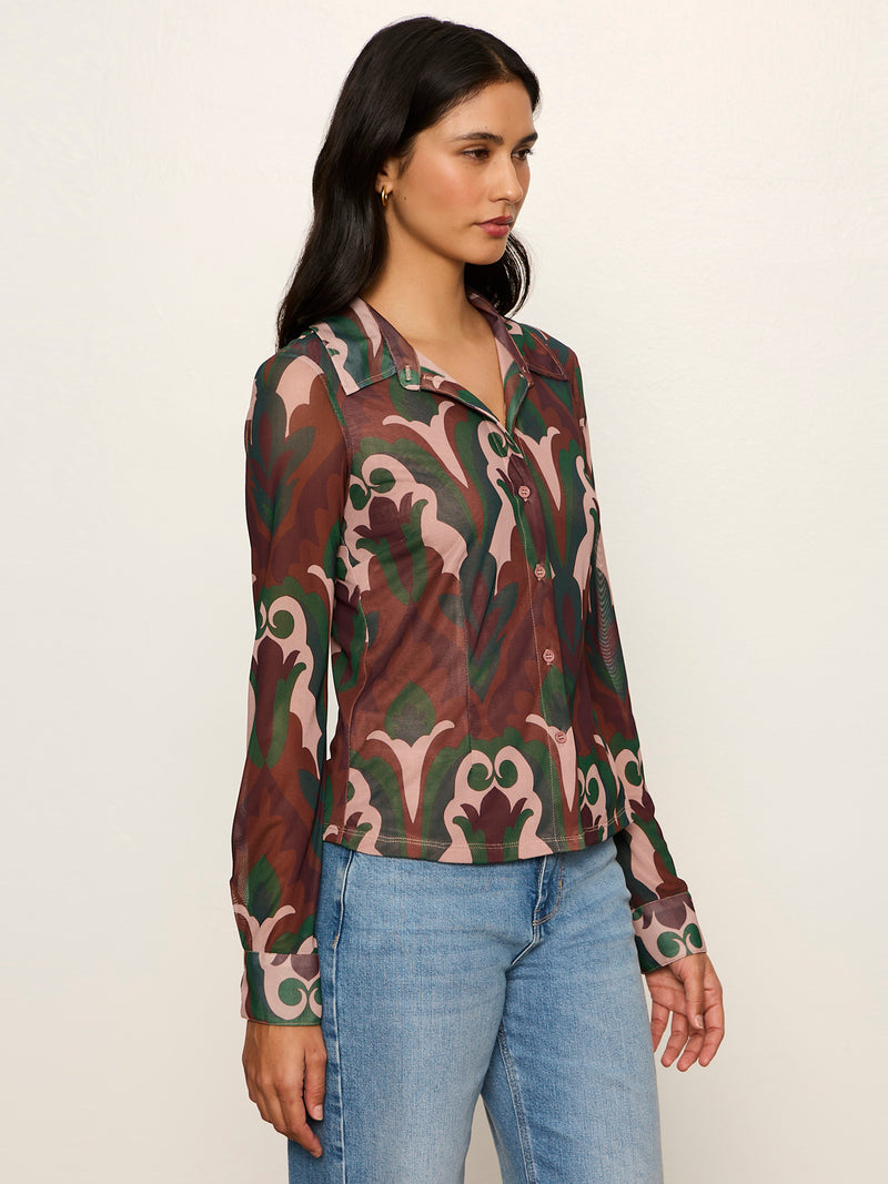 Fitted Mesh Button Down Top Deco Nite alt 2