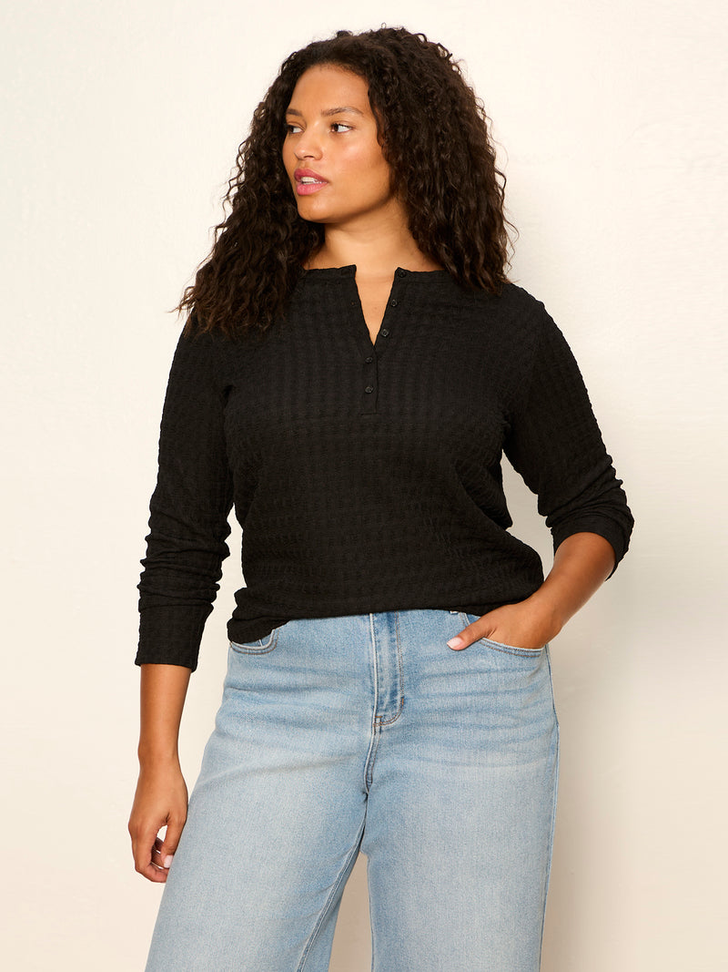 Not So Basic Textured Top Black Extended Sizing