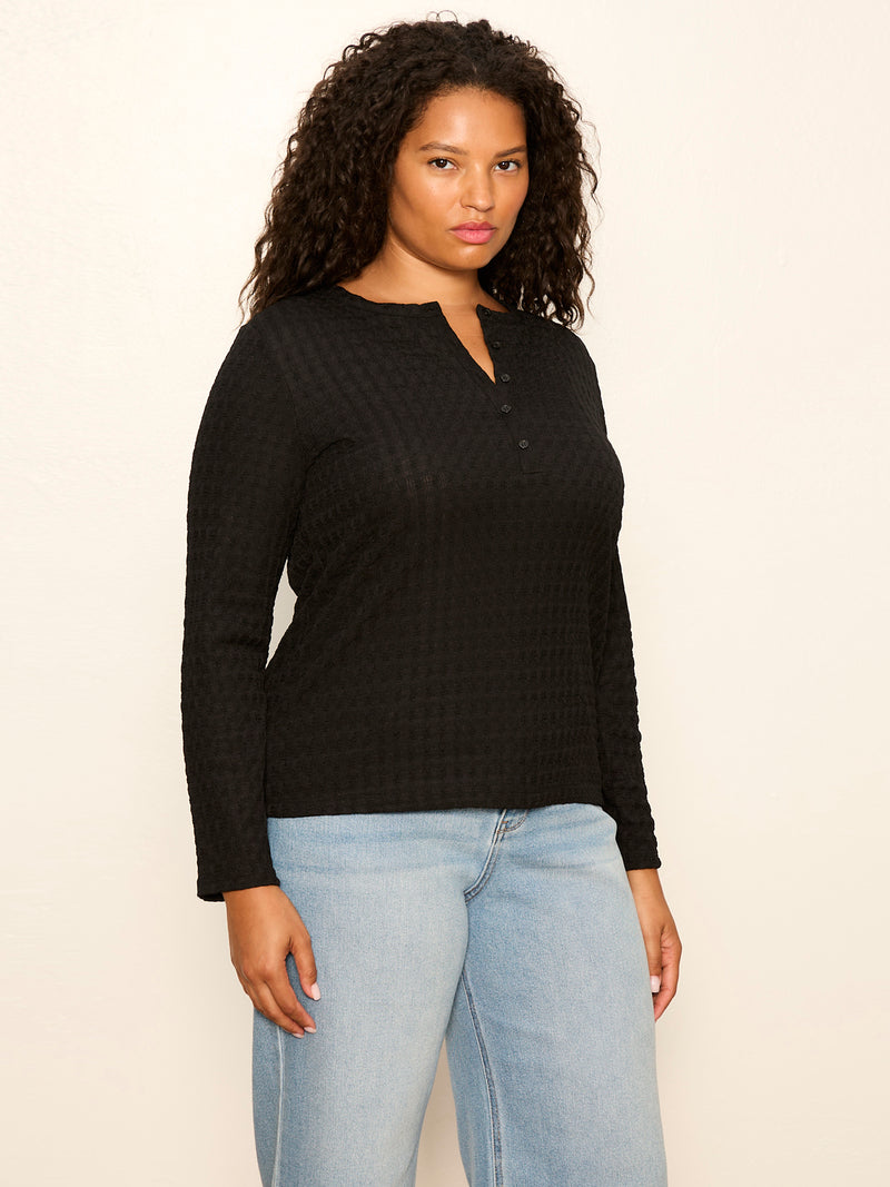 Not So Basic Textured Top Black Extended Sizing alt 1