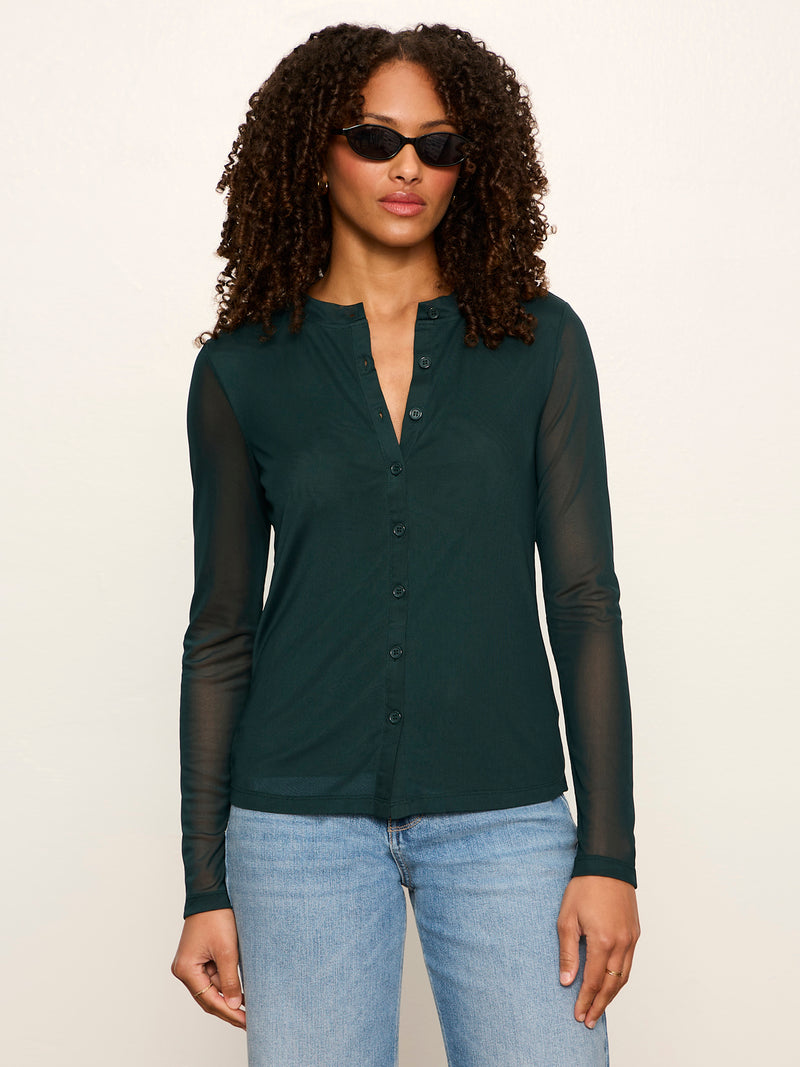 Mesh Long Sleeve Cardigan Forest alt 1