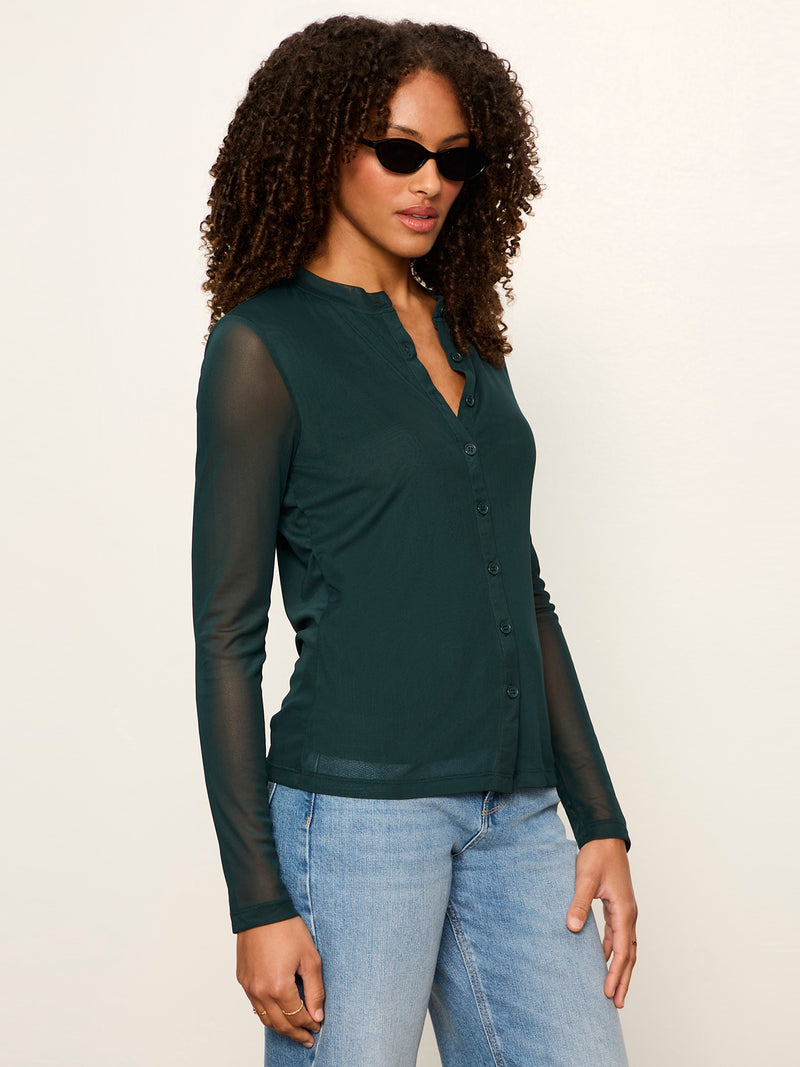 Mesh Long Sleeve Cardigan Forest alt 2